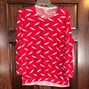LOFT Outlet Red and White Whale Patterned Cardigan
